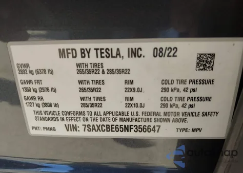 2022 Tesla Model X Plaid Tri Motor All-Wheel Drive z USA, uszkodzony, nr VIN 7SAXCBE65NF356647